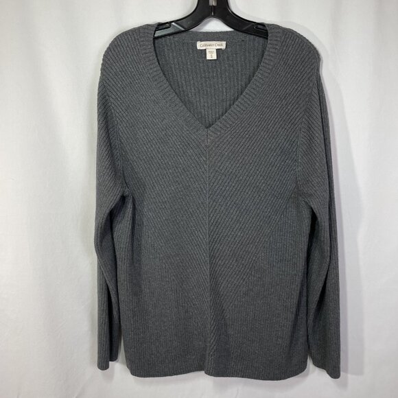 Coldwater Creek Gray Ribbed V Neck Sweater Thick Knit Long Sleeves Size 1x / 18 - Picture 4 of 12